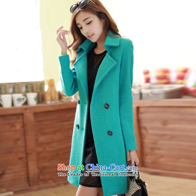 Sin has?2015 autumn and winter new a wool coat Korean Sau San fleece thin graphics long hair? women?S Green Jacket