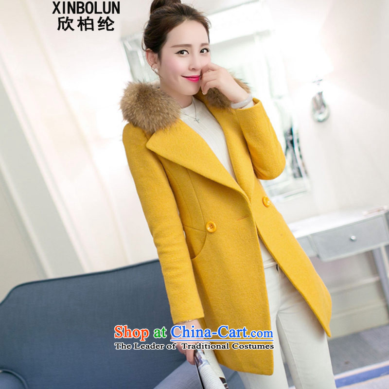 Yan Bo fiber 2015 autumn and winter new gross jacket Korean big?   in the code of a female coats gross? 6103 Yellow?L