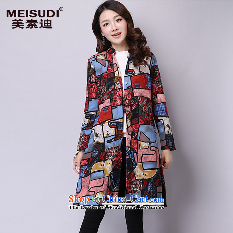 2015 Autumn and Winter Korea MEISUDI version of large numbers of women in the long loose video thin plus extra thick wild jacket, lint-free long-sleeved shirt redXXL