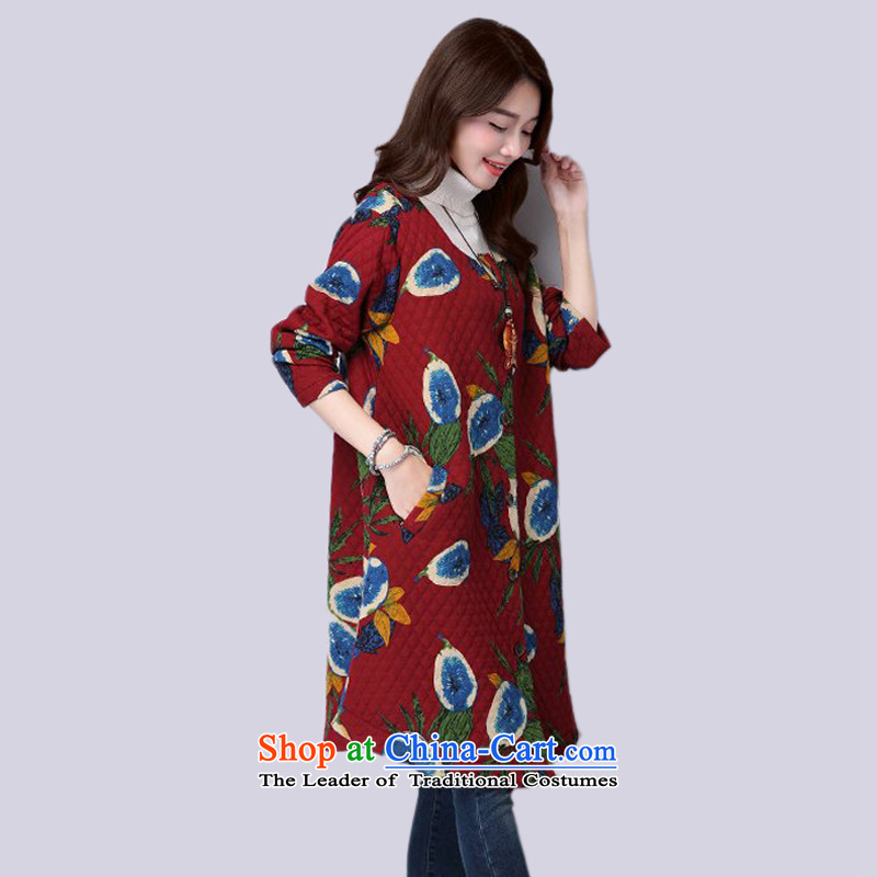 2015 Autumn and Winter Korea MEISUDI version of large numbers of ethnic women arts stamp folder unit in long wild loose video thin red jacket XL, Mei Su (MEISUDI) , , , shopping on the Internet