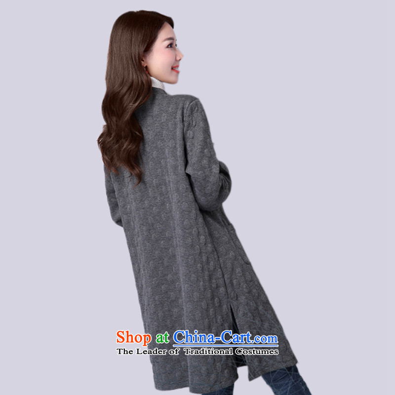 2015 Autumn and Winter Korea MEISUDI version of large code ladies casual relaxd graphics thin van Arts in long cardigan single row tie-ups jacket gray XL, Mei Su (MEISUDI) , , , shopping on the Internet
