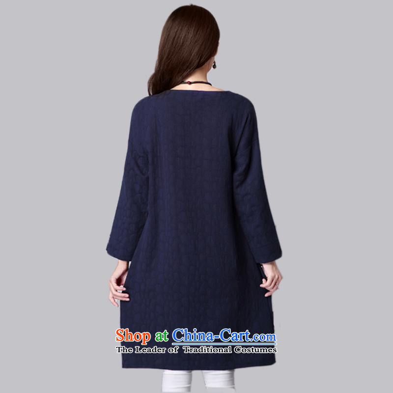 2015 Autumn and Winter Korea MEISUDI version of large numbers of nostalgia for the Liberal Women's National wind graphics thin to thick solid mm long-sleeved blue skirt XXL, MISO (MEISUDI) , , , shopping on the Internet