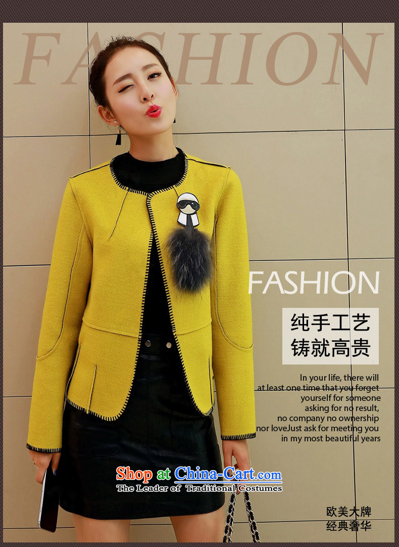 Cioni small wind round-neck collar short-gross? 2015 autumn and winter coats female new long-sleeved jacket wool coat? aristocratic Yellow M picture, prices, brand platters! The elections are supplied in the national character of distribution, so action, buy now enjoy more preferential! As soon as possible.