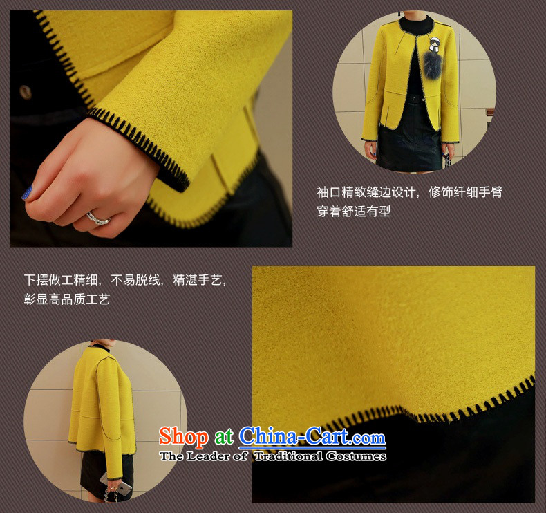 Cioni small wind round-neck collar short-gross? 2015 autumn and winter coats female new long-sleeved jacket wool coat? aristocratic Yellow M picture, prices, brand platters! The elections are supplied in the national character of distribution, so action, buy now enjoy more preferential! As soon as possible.