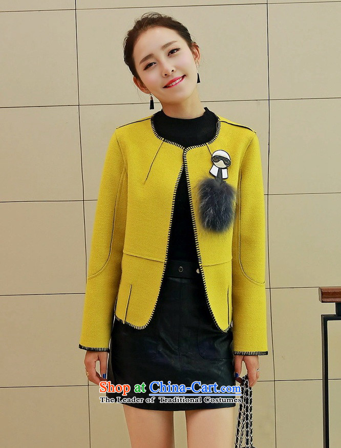 Cioni small wind round-neck collar short-gross? 2015 autumn and winter coats female new long-sleeved jacket wool coat? aristocratic Yellow M picture, prices, brand platters! The elections are supplied in the national character of distribution, so action, buy now enjoy more preferential! As soon as possible.