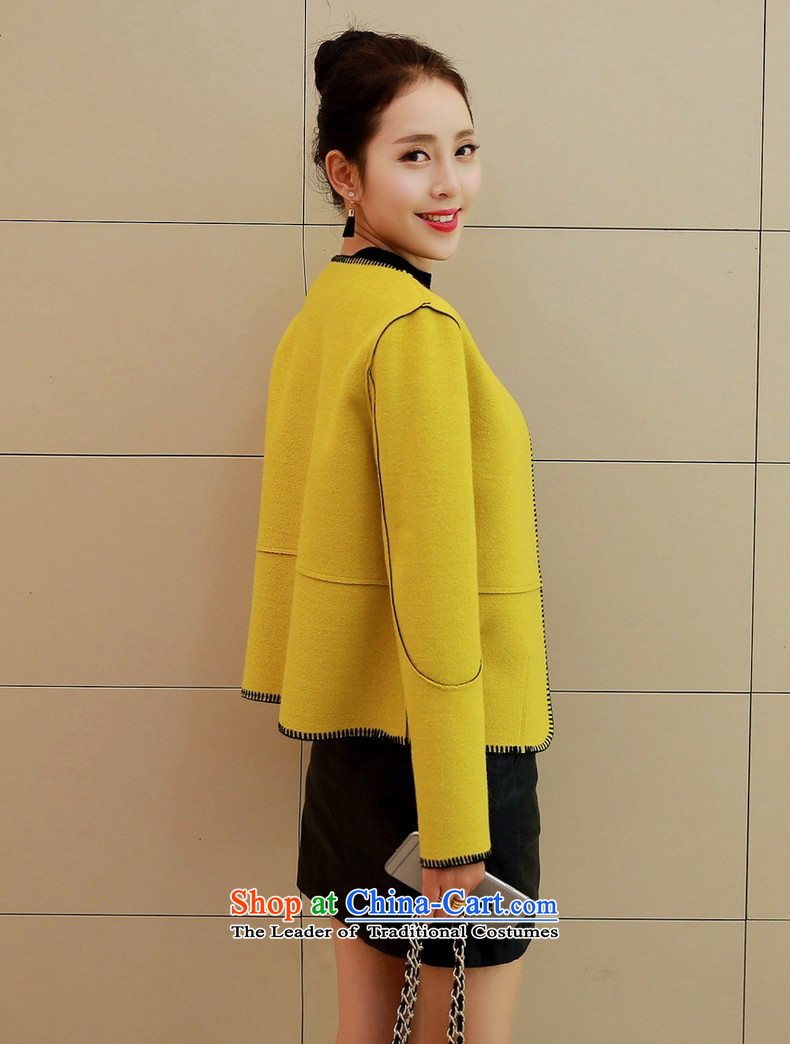 Cioni small wind round-neck collar short-gross? 2015 autumn and winter coats female new long-sleeved jacket wool coat? aristocratic Yellow M picture, prices, brand platters! The elections are supplied in the national character of distribution, so action, buy now enjoy more preferential! As soon as possible.