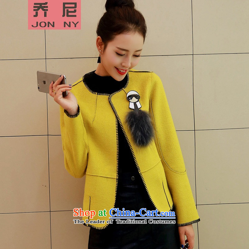 Cioni small wind round-neck collar short-gross? 2015 autumn and winter coats female new long-sleeved jacket wool coat? aristocratic Yellow M CIONI (NY) JON shopping on the Internet has been pressed.