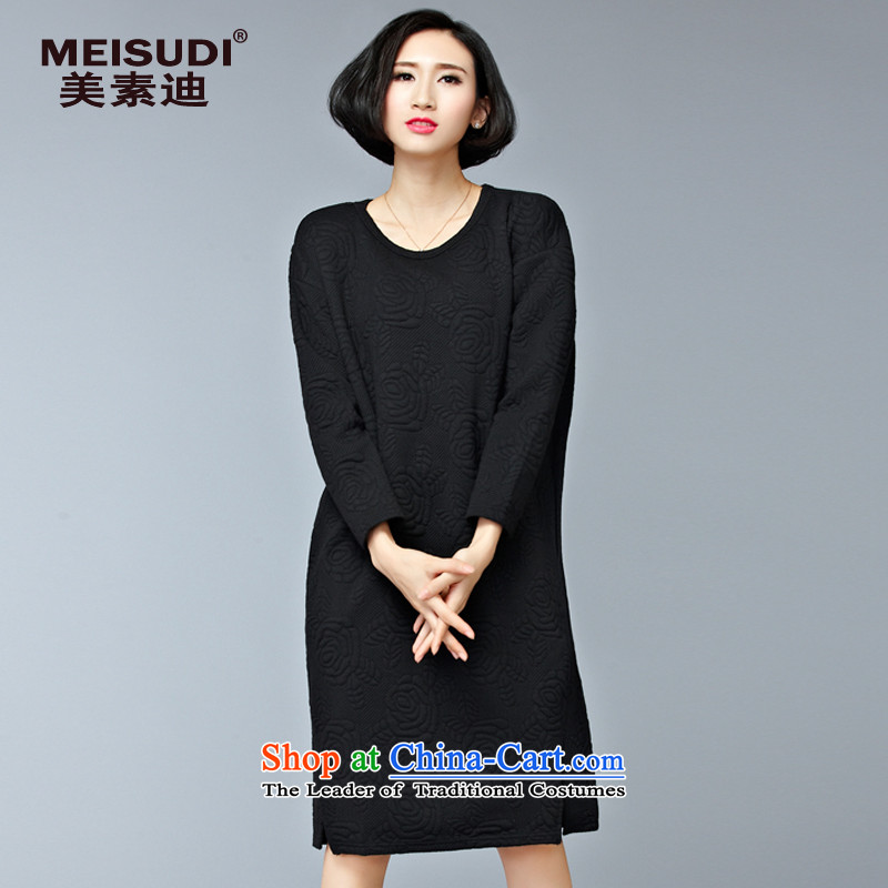 2015 Autumn and Winter Korea MEISUDI version of large numbers of ladies thick cotton loose video clip mm thin, long, forming the long-sleeved black dress code _loose_ are_