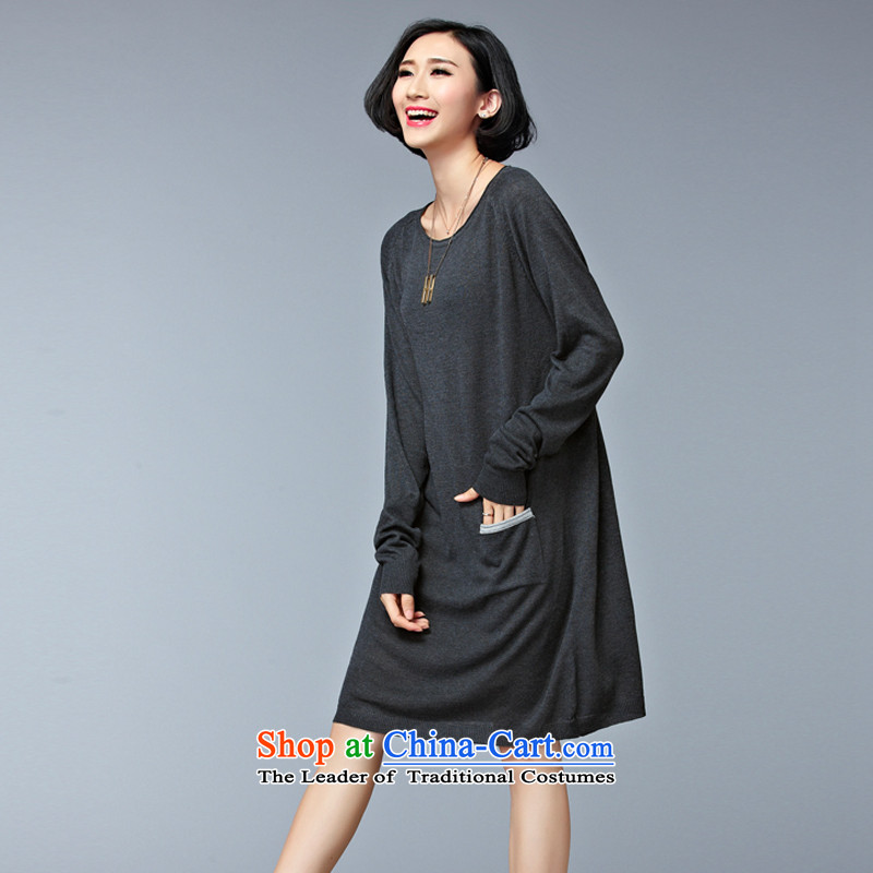 2015 Autumn and Winter Korea MEISUDI version of large numbers of ladies fashion in the thin long loose video) Knitted Shirt, forming the wild long-sleeved sweater dresses gray, Mei Su (MEISUDI) , , , shopping on the Internet