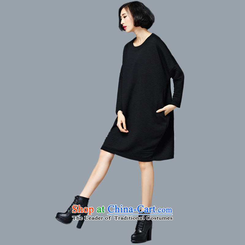 2015 Autumn and Winter Korea MEISUDI version of large numbers of female clamp unit loose wild stylish graphics thin solid color in forming the long long-sleeved black skirt are loose) code (MISO (MEISUDI) , , , shopping on the Internet