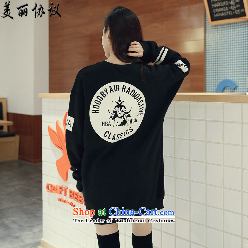 The beautiful Agreement 2015 plus lint-free thick xl female thick mm autumn and winter new English letters stamp pure cotton David SJL6185 Yi Black XL, beautiful Agreement , , , shopping on the Internet