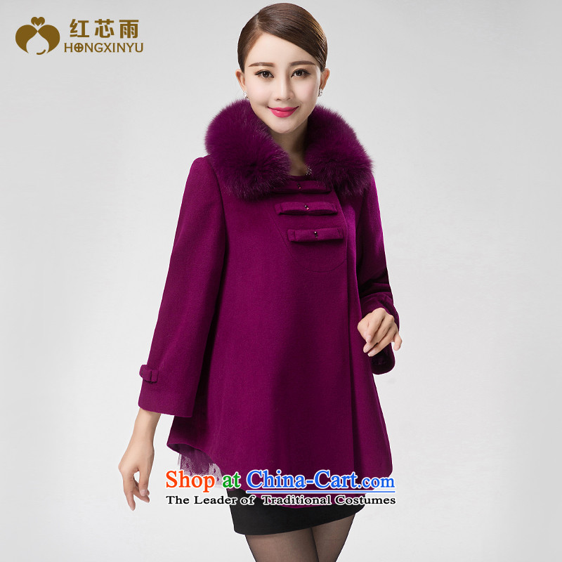 Red-woo 2015 winter new high-end cloak type cashmere overcoat Fox for Gross Gross? Long butted XXXL, purple red chips female rain shopping on the Internet has been pressed.