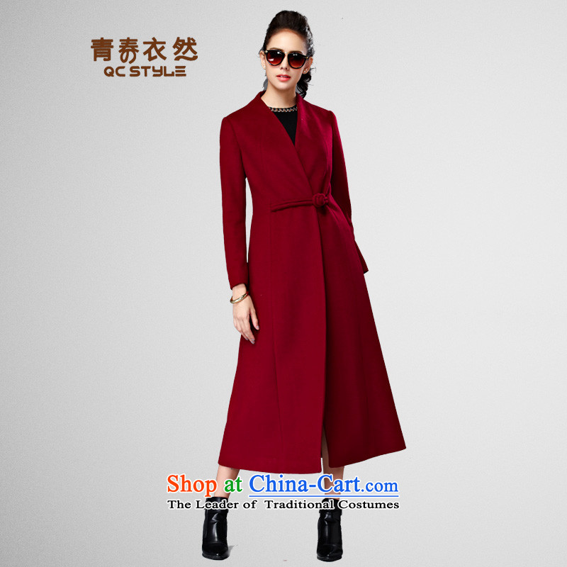 Youth Yi so?new gross 2015 winter coats? Long Hoodie female Korean version of a wool coat Solid Color Sleek and versatile jacket female BOURDEAUX?L