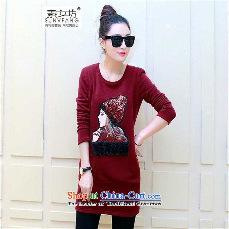 Motome square thick sister larger women forming the autumn and winter thick clothes for autumn and winter 2015 new stamp in the large long-sleeved T-shirt, long thick black T-shirt, forming the lint-free 2XL recommendations 120-140, of weight female squar