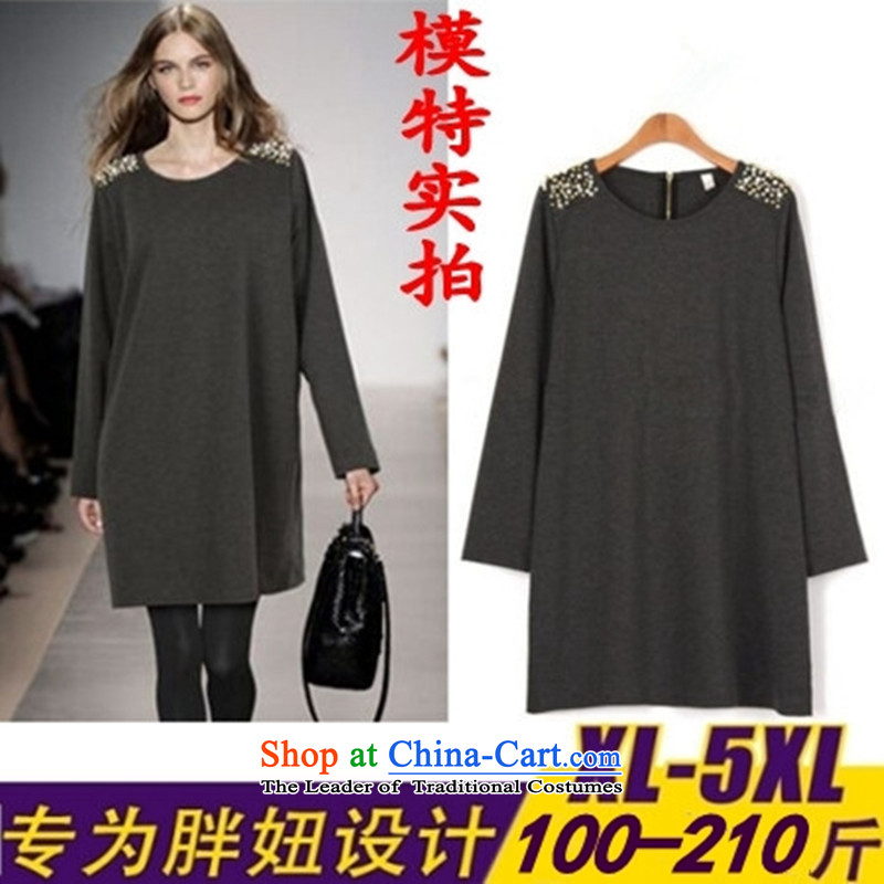 2015 Fall_Winter Collections new Korean version of large numbers of ladies thick MM loose, Hin thin, thick thick sister 200 catties, long long-sleeved shirt, forming the thick dressesXXXXL Carbon