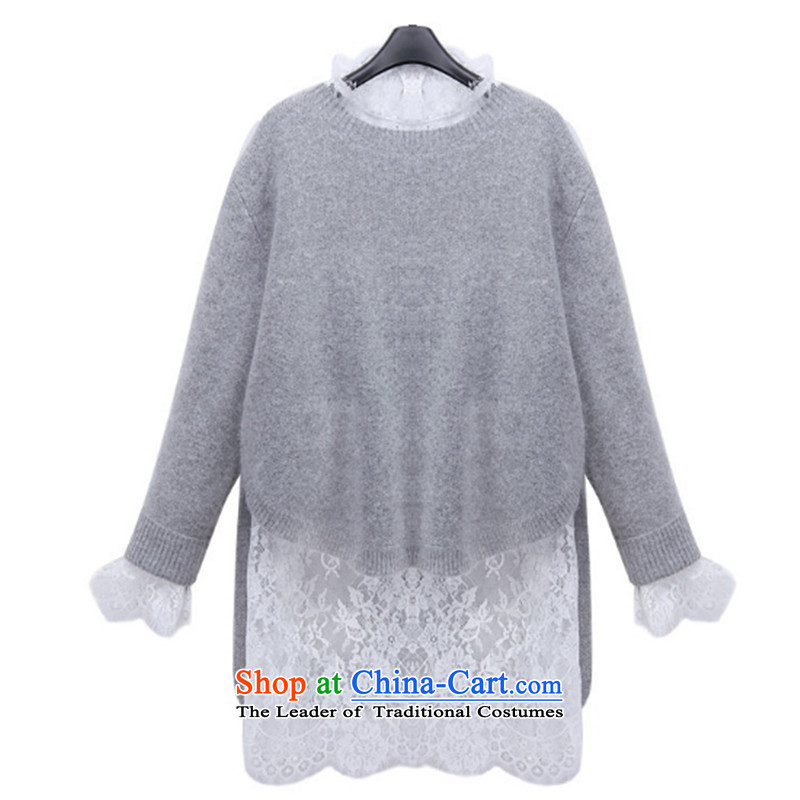 2015 Fall/Winter Collections Korean version of large numbers of ladies thick MM loose, Hin thin, thick sweater thick sister 200 catties thick Knitted Shirt + lace skirt two kit XXXXXL, two kits for wireless tide (LINXCR) , , , shopping on the Internet