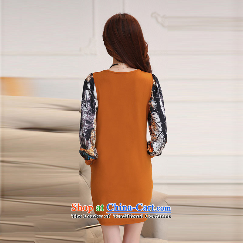 Mr ring bites 2015 autumn and winter new Korean version plus lint-free large thick women's long-sleeved stamp. long skirt 1268 ORANGE XXL, MAK ring bites shopping on the Internet has been pressed.