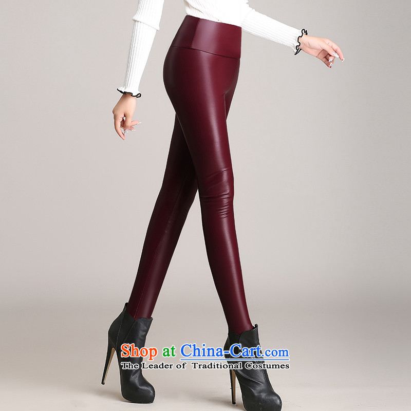 The Director of the women's code 2015 autumn and winter plus lint-free thick PU leather pants girl Sleek and versatile knitted elastic castor trousers black large code 140 around 922.747, XXL of staff (smeilovly) , , , shopping on the Internet