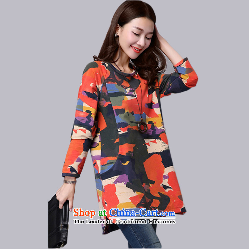 2015 Autumn and Winter Korea MEISUDI version of large numbers of ladies suit wild in the lint-free long loose reinforcement video thin solid long-sleeved T-shirt orange , L, Mei Su (MEISUDI) , , , shopping on the Internet