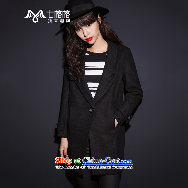 7?2015 New winter Princess Returning Pearl a grain of detained black mid-long coats black? S?
