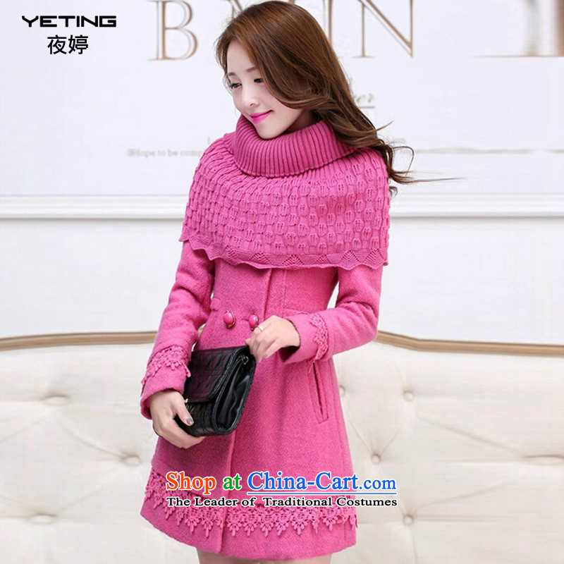 Night-ting 2015 winter clothing new lace stitching coats, wool? long hair a jacket Sau San M1520 girl in red M Night-ting shopping on the Internet has been pressed.