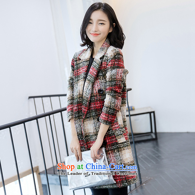The 2015 autumn and winter qi new Korean female suit coats wool? for long temperament Sau San latticed gross red jacket of? The Qi (XL, kemeiqi) , , , shopping on the Internet