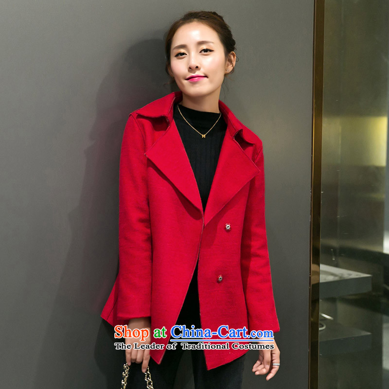 Wooden Geun-hye 2015 autumn and winter new lapel shirt wild minimalist short, long-sleeved Sau San video thin single row clip hair? female 1718 Gold and coat M/160(84a), wood Geun-hye has been pressed shopping on the Internet