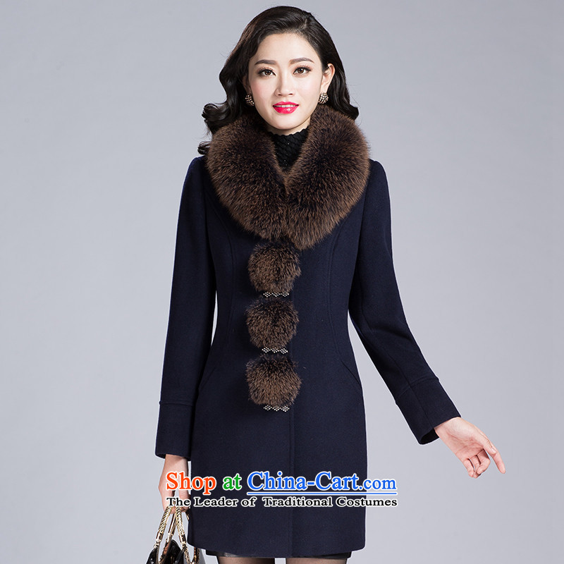 The autumn and winter Sau San Video 1485_2015 thin long-sleeved temperament solid color navy blue jacket? gross?L