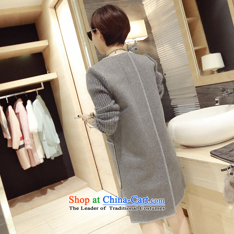 1486#2015 autumn and winter lady knitted cuffs jacket coat? gross Sau San gray M Cheuk-yan Yi Yan Shopping on the Internet has been pressed.