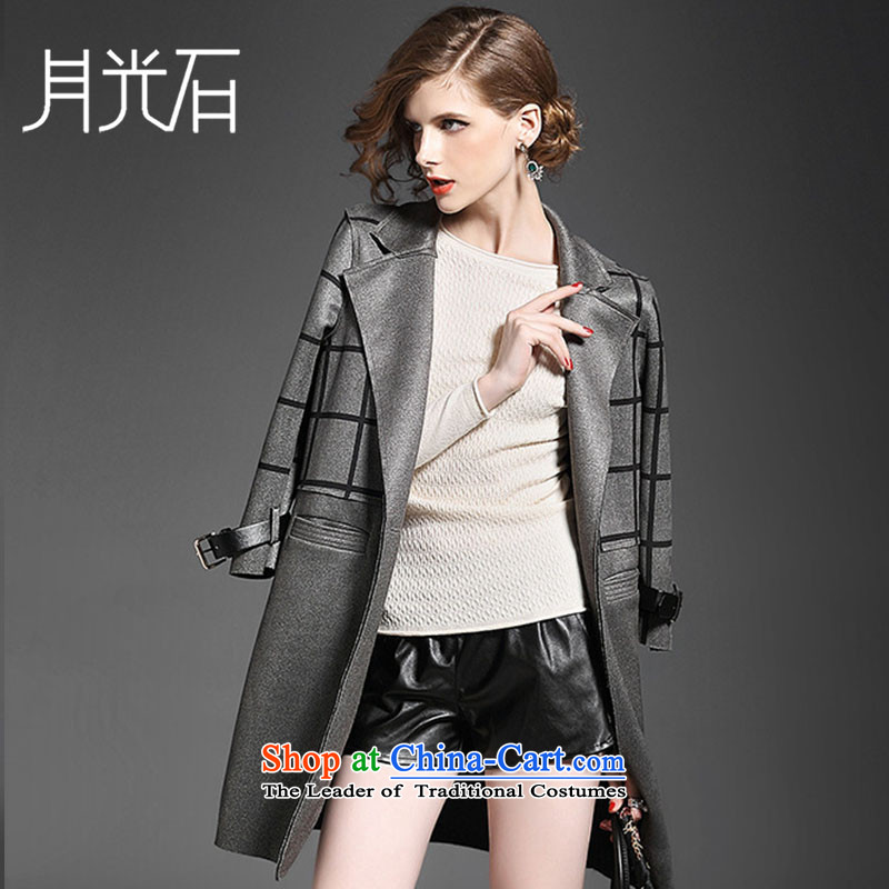 The Moonlight stone fall for women to the British Grid suits lapel straight in Sau San long wind jacket , gray stone Moonlight 5700 , , , shopping on the Internet