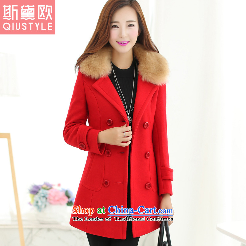 The Doi OSCE gross??2015 winter coats female new Korean Sau San thick a wool coat girl in long 5,172 RED?M
