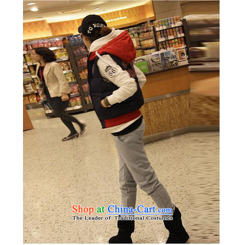 The Korean version of SISTER 2015 thick autumn and winter new to xl leisure sports wear thick mm cap kit and sweater kits thick plus lint-free, a female jacket sweater pants White + Gray + folder navy blue XXXL, Ma Qinyang water hawthorn shopping on the Internet has been pressed.