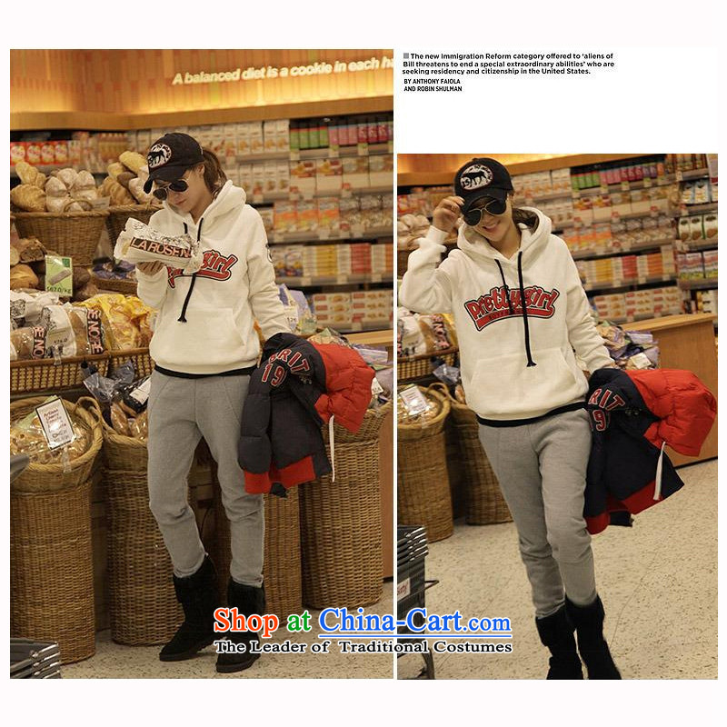 The Korean version of SISTER 2015 thick autumn and winter new to xl leisure sports wear thick mm cap kit and sweater kits thick plus lint-free, a female jacket sweater pants White + Gray + folder navy blue XXXL, Ma Qinyang water hawthorn shopping on the Internet has been pressed.