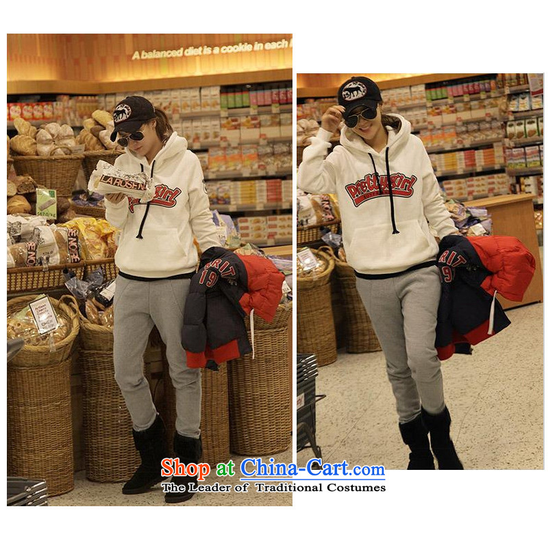 The Korean version of SISTER 2015 thick autumn and winter new to xl leisure sports wear thick mm cap kit and sweater kits thick plus lint-free, a female jacket sweater pants White + Gray + folder navy blue XXXL, Ma Qinyang water hawthorn shopping on the Internet has been pressed.
