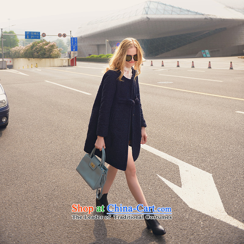 Use Show New Winter 2015 round-neck collar single row detained a wool coat stylish Sau San? Women's jacket gross Dark Blue M mystery MISHOW-soo () , , , shopping on the Internet