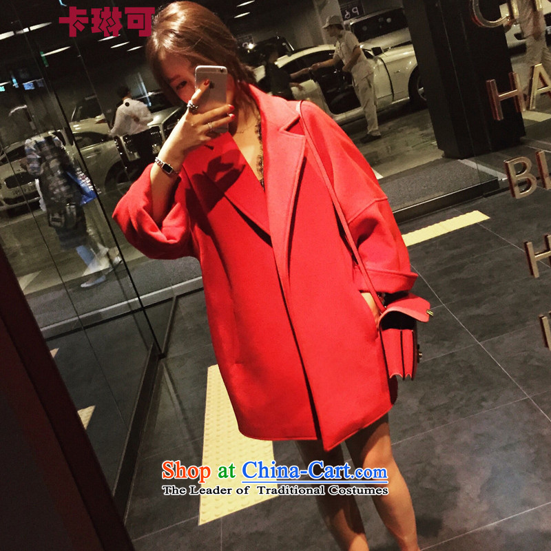 Carleen gross coats female Korean? winter cocoon-long hair? jacket RED?M