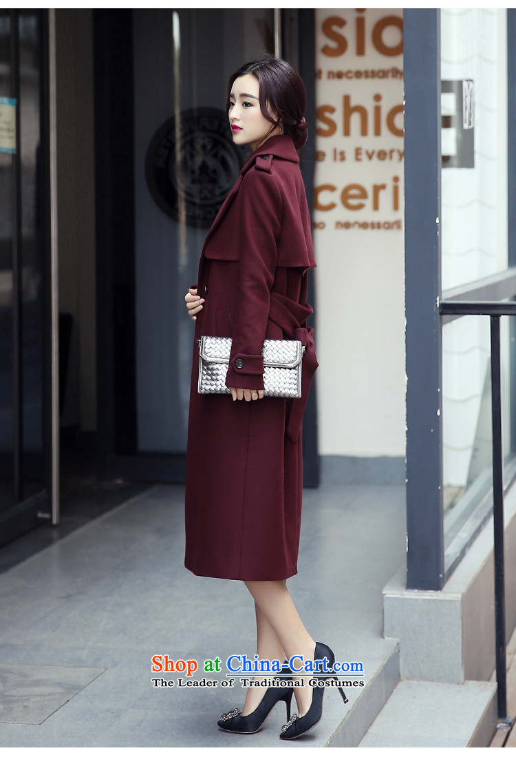 Yiu-Dan Ni 2015 Fall/Winter Collections new Korean women's temperament elegant a wool coat jacket in gross? long large dark red cloak M picture, prices, brand platters! The elections are supplied in the national character of distribution, so action, buy now enjoy more preferential! As soon as possible.