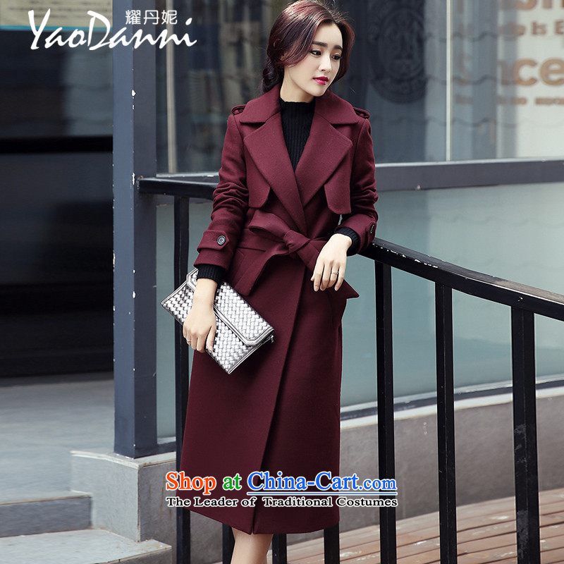 Yiu-Dan Ni 2015 Fall_Winter Collections new Korean women's temperament elegant a wool coat jacket in gross? long large dark red cloak?M