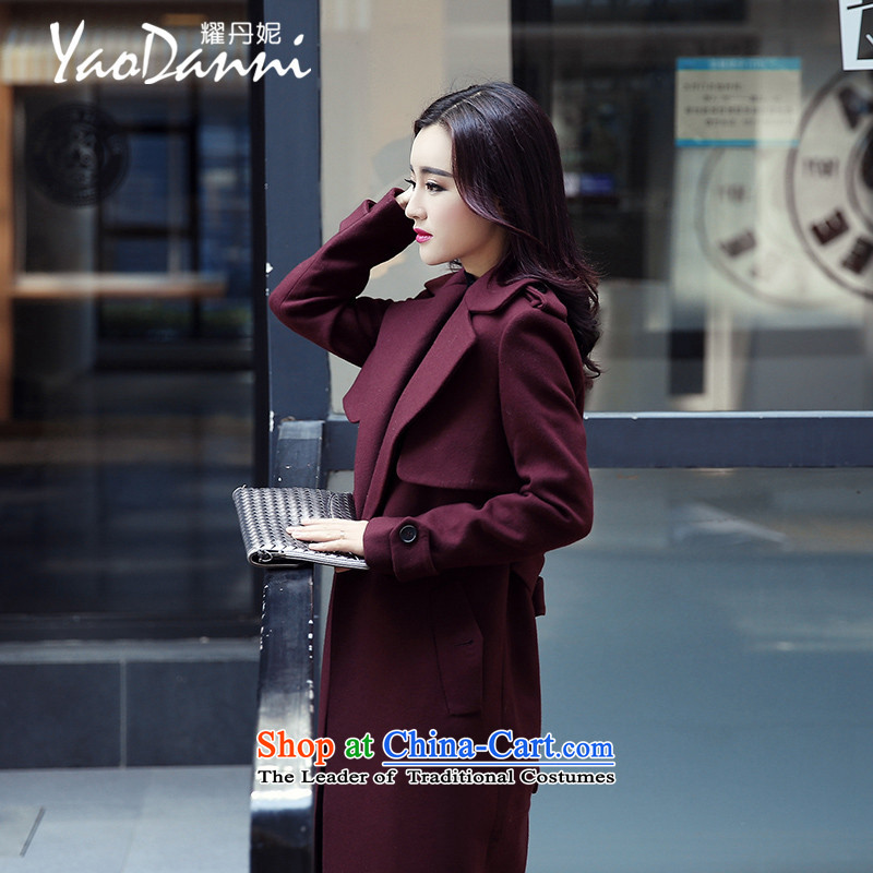 Yiu-Dan Ni 2015 Fall/Winter Collections new Korean women's temperament elegant a wool coat jacket in gross? long large dark red cloak M Yiu-Dan Ni , , , shopping on the Internet