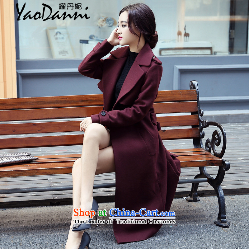 Yiu-Dan Ni 2015 Fall/Winter Collections new Korean women's temperament elegant a wool coat jacket in gross? long large dark red cloak M Yiu-Dan Ni , , , shopping on the Internet