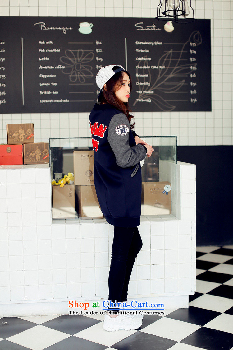 2015 Autumn winter new Korean version of large numbers of ladies thick MM loose, Hin thin, thick thick sister in long thick plus lint-free baseball uniform preppy sweater jacket blue S picture, prices, brand platters! The elections are supplied in the national character of distribution, so action, buy now enjoy more preferential! As soon as possible.
