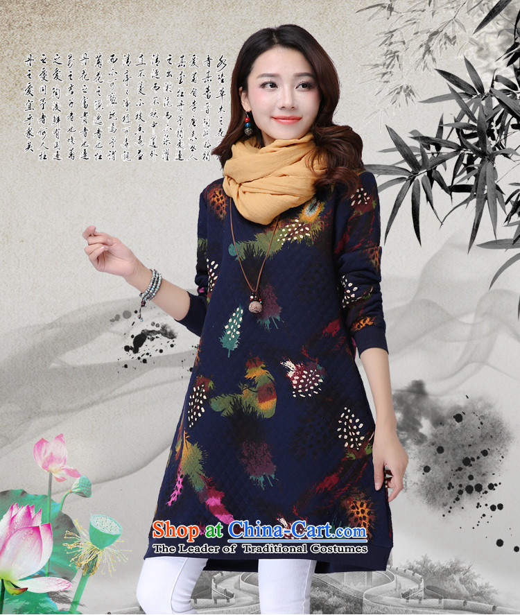 2015 Autumn and Winter Korea MEISUDI version of large numbers of ladies loose video clip cotton waffle thin in the stamp forming the long long-sleeved dresses dark blue XXL picture, prices, brand platters! The elections are supplied in the national character of distribution, so action, buy now enjoy more preferential! As soon as possible.