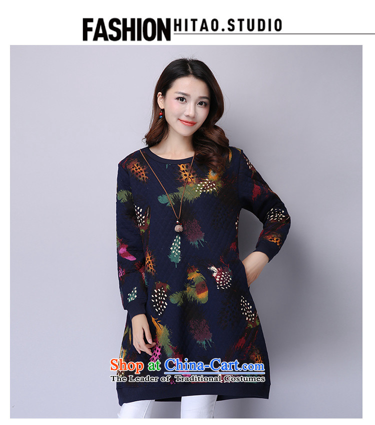 2015 Autumn and Winter Korea MEISUDI version of large numbers of ladies loose video clip cotton waffle thin in the stamp forming the long long-sleeved dresses dark blue XXL picture, prices, brand platters! The elections are supplied in the national character of distribution, so action, buy now enjoy more preferential! As soon as possible.