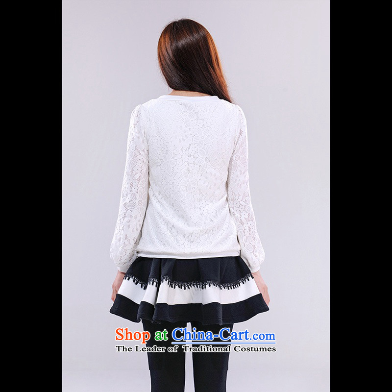 C.o.d. thick Mei larger fall to thick plus Yi-XL T-shirt with round collar casual shirt, forming the lace shirt, forming the basis of the movement of the Netherlands wind shirt white 3XL approximately 150-165¨catty, Hazel (QIANYAZI constitution) , , , sho