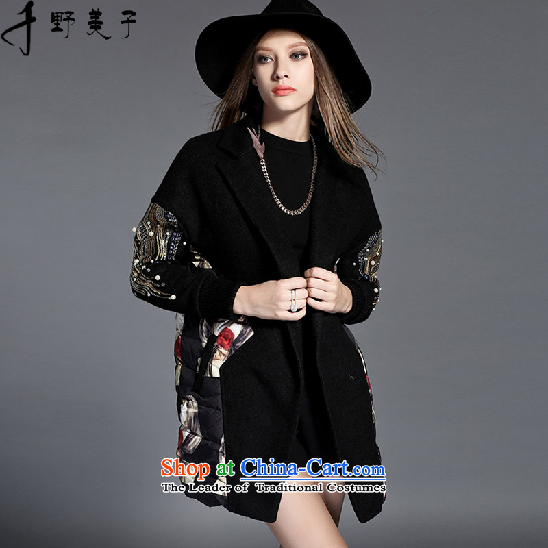 Chino Fumiko larger female winter clothing new loose staples PEARL COTTON-stamp in Ms. long cotton coat female black3XL around 922.747 145-165