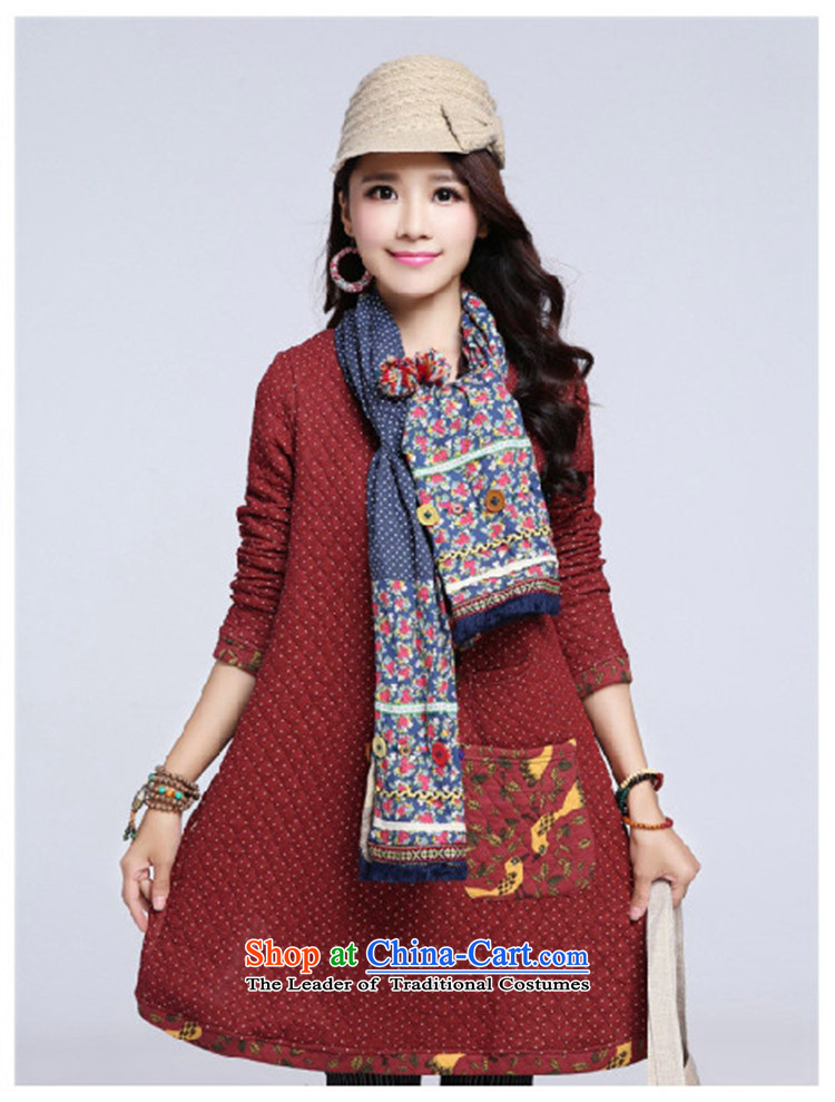 Mr ring bites 2015 autumn and winter new Korean version of large long-sleeved blouses and code in thick long skirt 1269 wine red XXL picture, prices, brand platters! The elections are supplied in the national character of distribution, so action, buy now enjoy more preferential! As soon as possible.