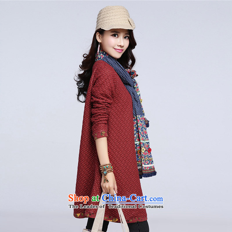 Mr ring bites 2015 autumn and winter new Korean version of large long-sleeved blouses and code in thick long skirt 1269 wine red XXL, MAK ring bites shopping on the Internet has been pressed.