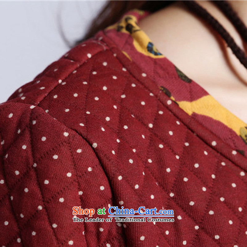 Mr ring bites 2015 autumn and winter new Korean version of large long-sleeved blouses and code in thick long skirt 1269 wine red XXL, MAK ring bites shopping on the Internet has been pressed.