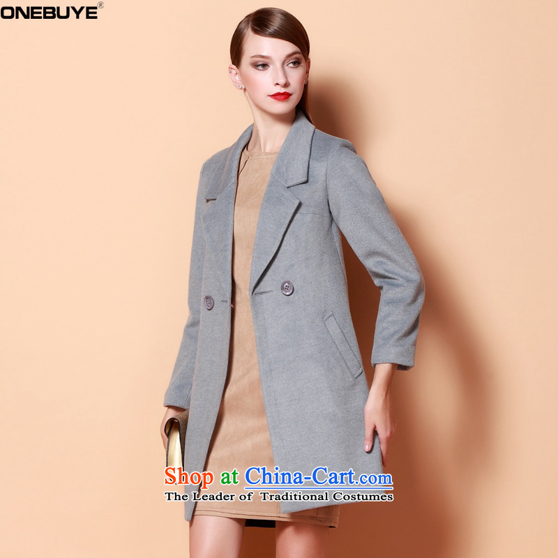  Europe and the atmosphere of the Sau San video ONEBUYE thin solid-colored collars in long double-long-sleeved jacket coat? female gross gray S,one BUYE,,, shopping on the Internet