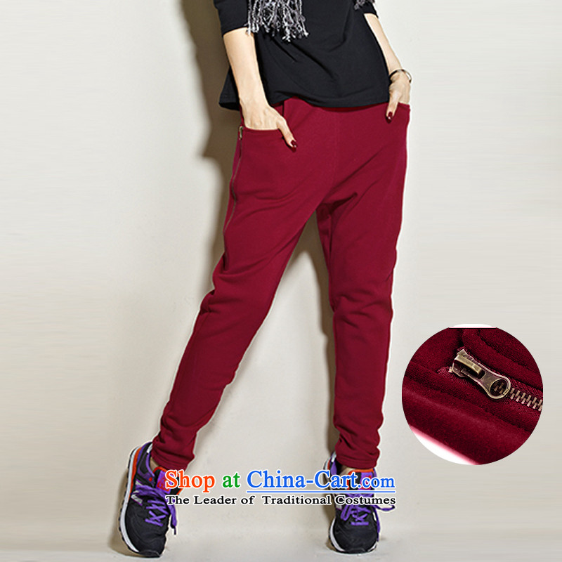 For M- Large 2015 Fall/Winter Collections for women to new xl very casual stylish plus extra thick Harun trousers Wool Pants Y1053 3XL, wine red collar m-shopping on the Internet has been pressed.